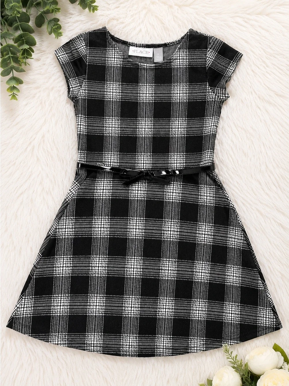 Place Black & White Plaid Belted Kids Dress the children’s place size 6